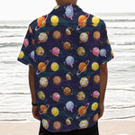 Food Planets Pattern Print Textured Short Sleeve Shirt