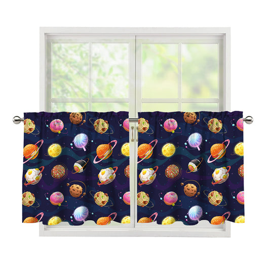 Food Planets Pattern Print Tier Curtains