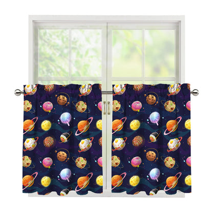Food Planets Pattern Print Tier Curtains