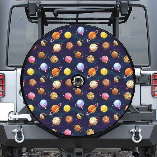 Food Planets Pattern Print Tire Cover With Camera Hole