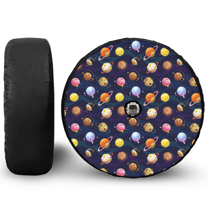 Food Planets Pattern Print Tire Cover With Camera Hole