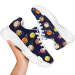Food Planets Pattern Print White Chunky Shoes
