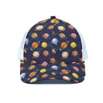 Food Planets Pattern Print White Mesh Trucker Cap
