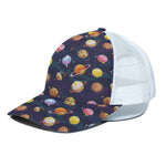 Food Planets Pattern Print White Mesh Trucker Cap
