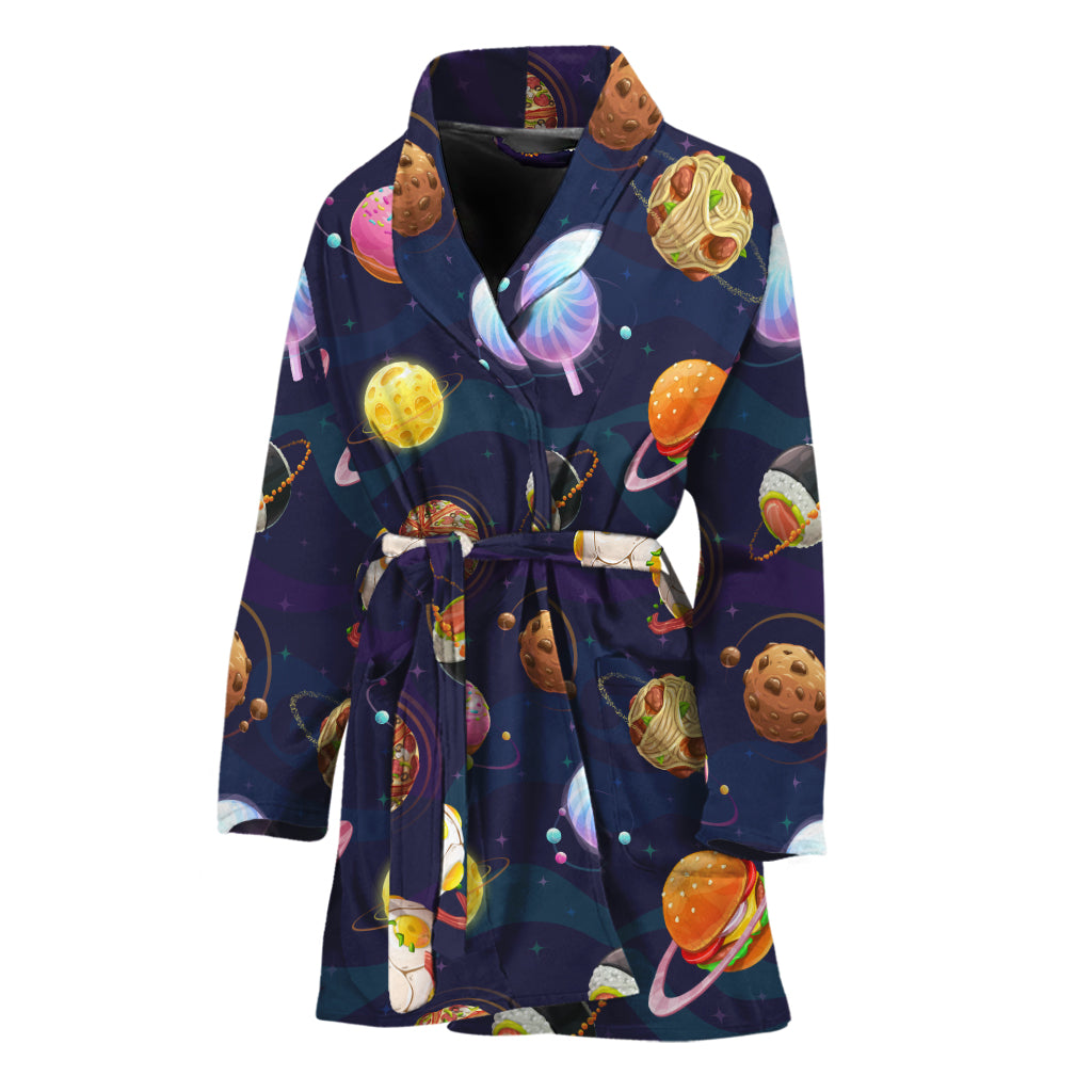 Food Planets Pattern Print Women's Bathrobe