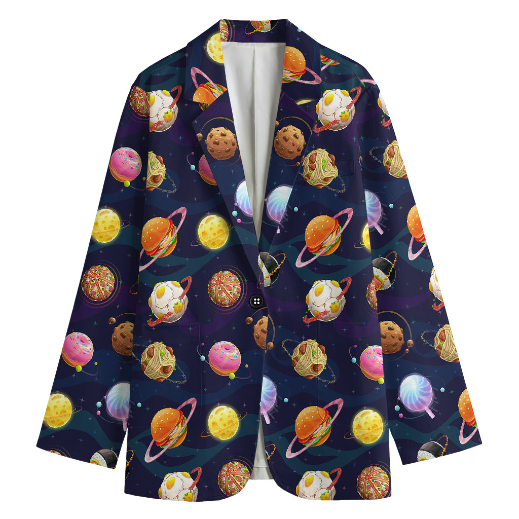 Food Planets Pattern Print Women's Blazer