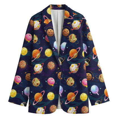 Food Planets Pattern Print Women's Blazer