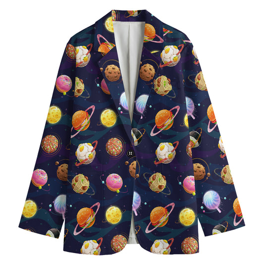 Food Planets Pattern Print Women's Blazer