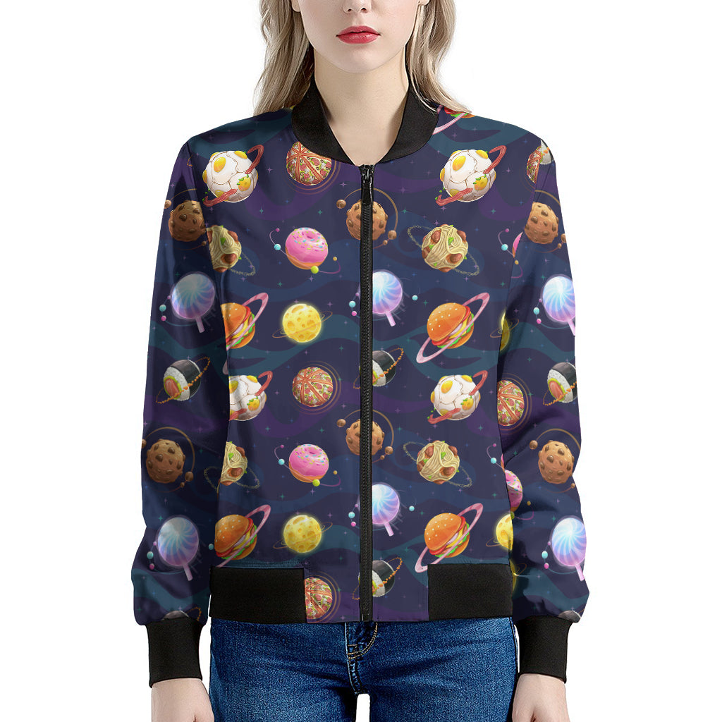Food Planets Pattern Print Women's Bomber Jacket