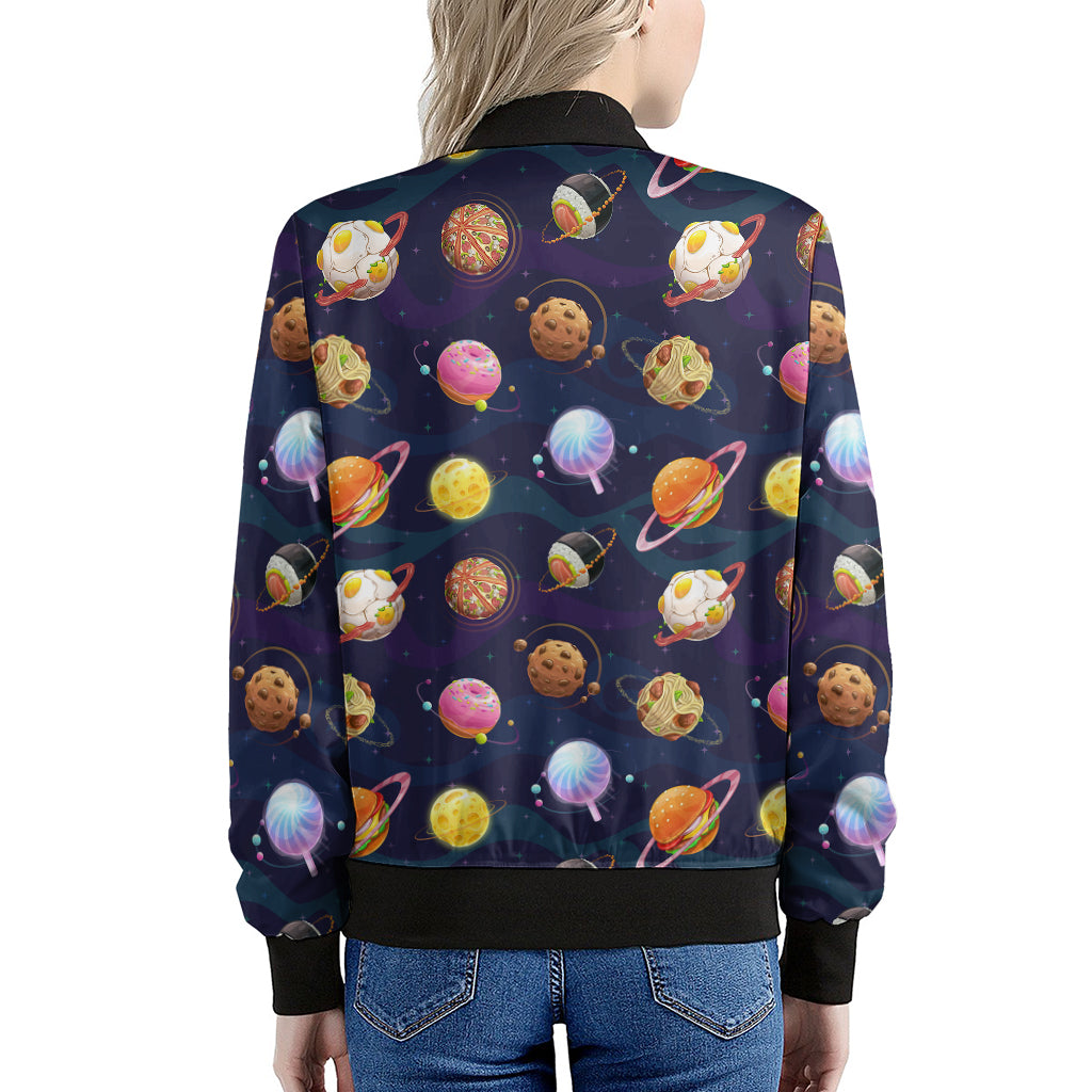 Food Planets Pattern Print Women's Bomber Jacket
