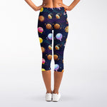 Food Planets Pattern Print Women's Capri Leggings