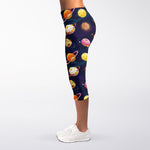 Food Planets Pattern Print Women's Capri Leggings