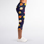 Food Planets Pattern Print Women's Capri Leggings