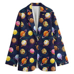 Food Planets Pattern Print Women's Cotton Blazer