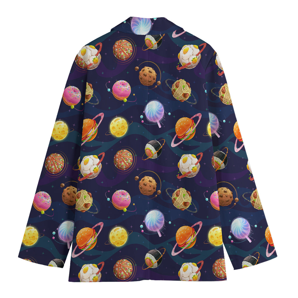 Food Planets Pattern Print Women's Cotton Blazer