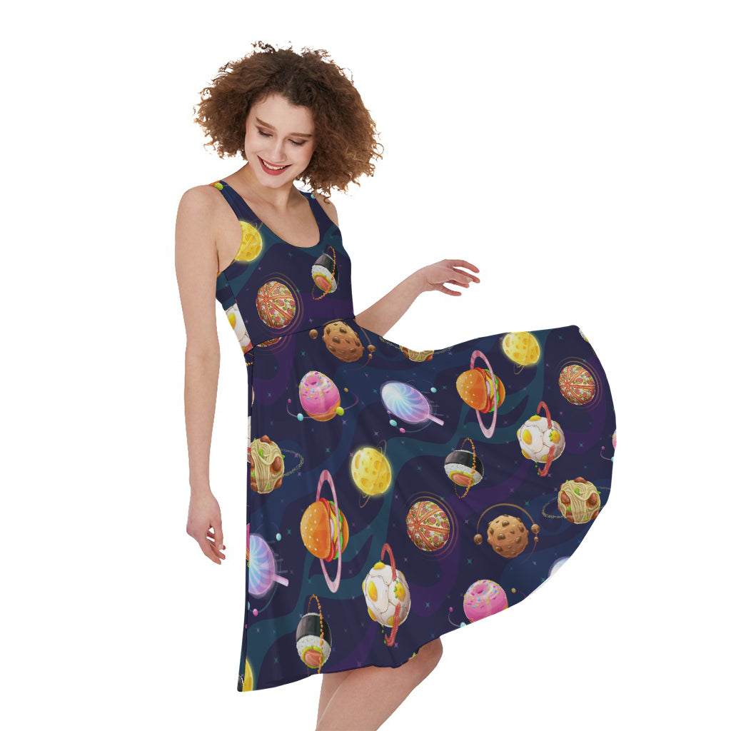 Food Planets Pattern Print Women's Sleeveless Dress