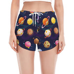 Food Planets Pattern Print Women's Split Running Shorts
