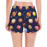 Food Planets Pattern Print Women's Split Running Shorts