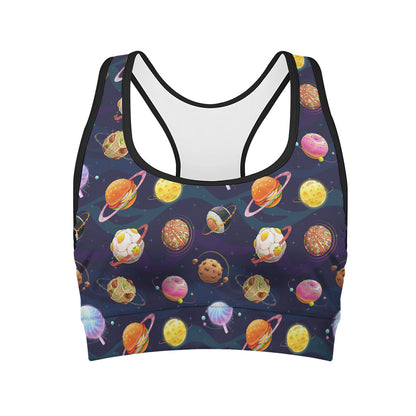 Food Planets Pattern Print Women's Sports Bra