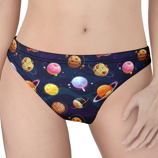 Food Planets Pattern Print Women's Thong
