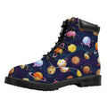 Food Planets Pattern Print Padded Collar Lace Up Boots