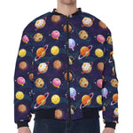 Food Planets Pattern Print Zip Sleeve Bomber Jacket