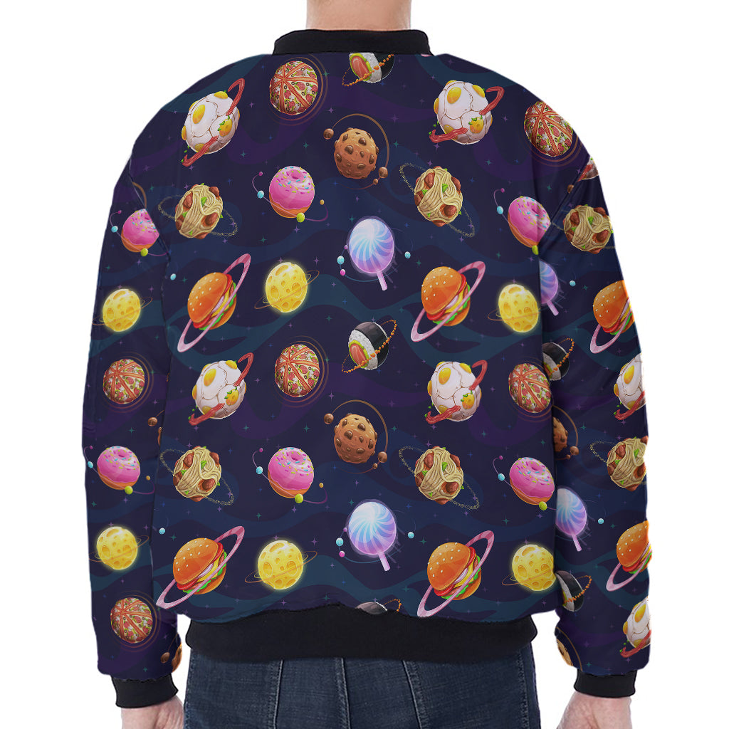 Food Planets Pattern Print Zip Sleeve Bomber Jacket