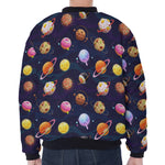 Food Planets Pattern Print Zip Sleeve Bomber Jacket
