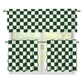 Forest Green And White Checkered Print 3 Piece Kitchen Curtains