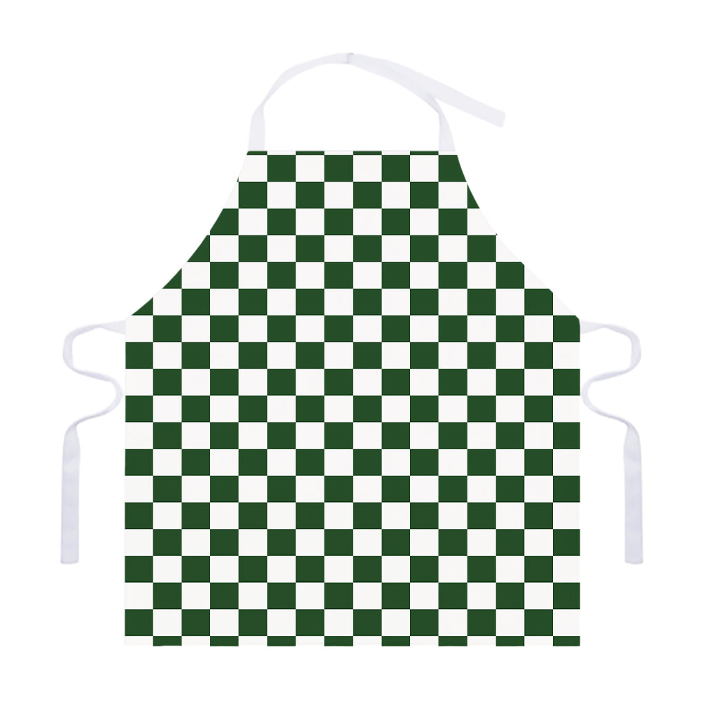 Forest Green And White Checkered Print Adjustable Apron