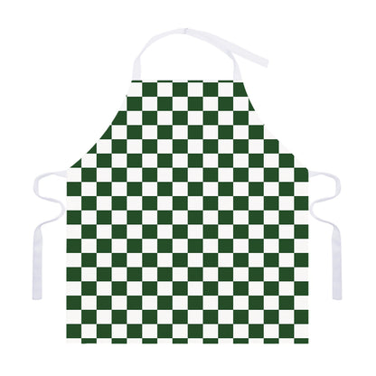 Forest Green And White Checkered Print Adjustable Apron