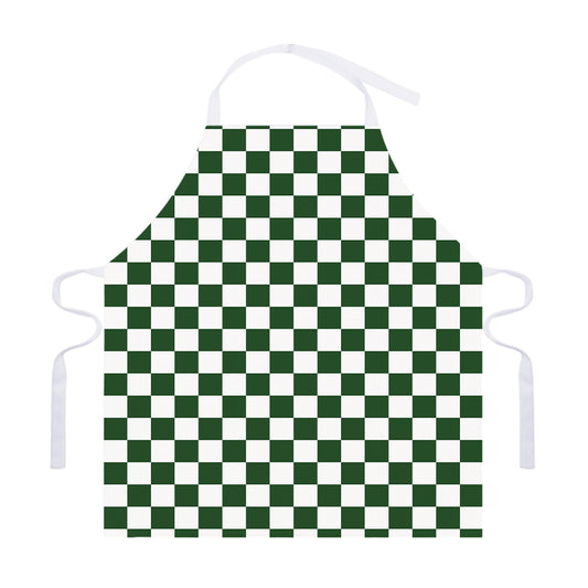 Forest Green And White Checkered Print Adjustable Apron
