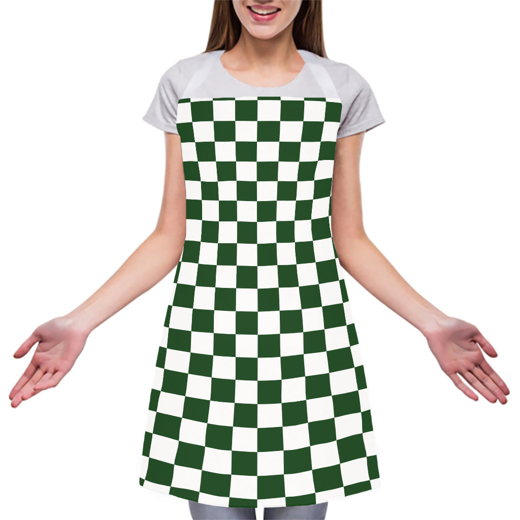 Forest Green And White Checkered Print Adjustable Apron