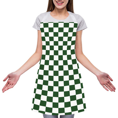 Forest Green And White Checkered Print Adjustable Apron