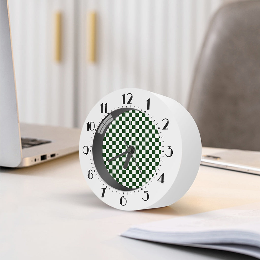 Forest Green And White Checkered Print Alarm Clock