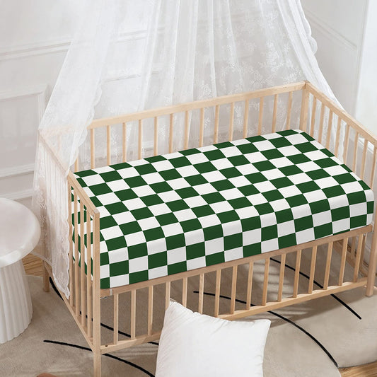Forest Green And White Checkered Print Baby Crib Sheet