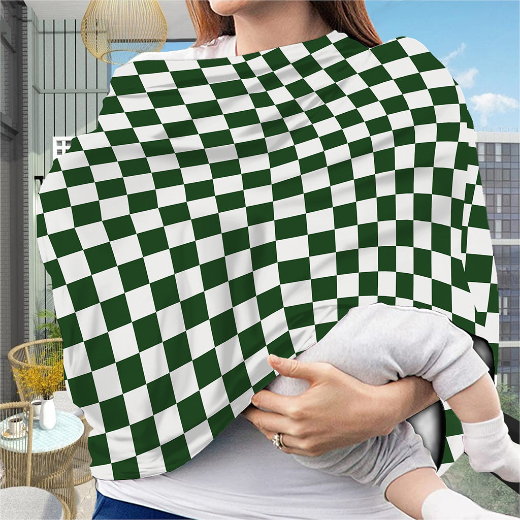 Forest Green And White Checkered Print Baby Seat Cover