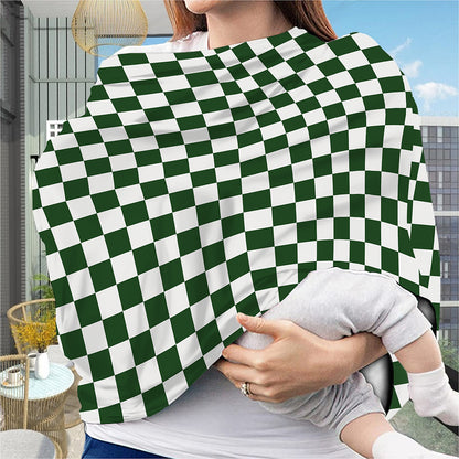 Forest Green And White Checkered Print Baby Seat Cover