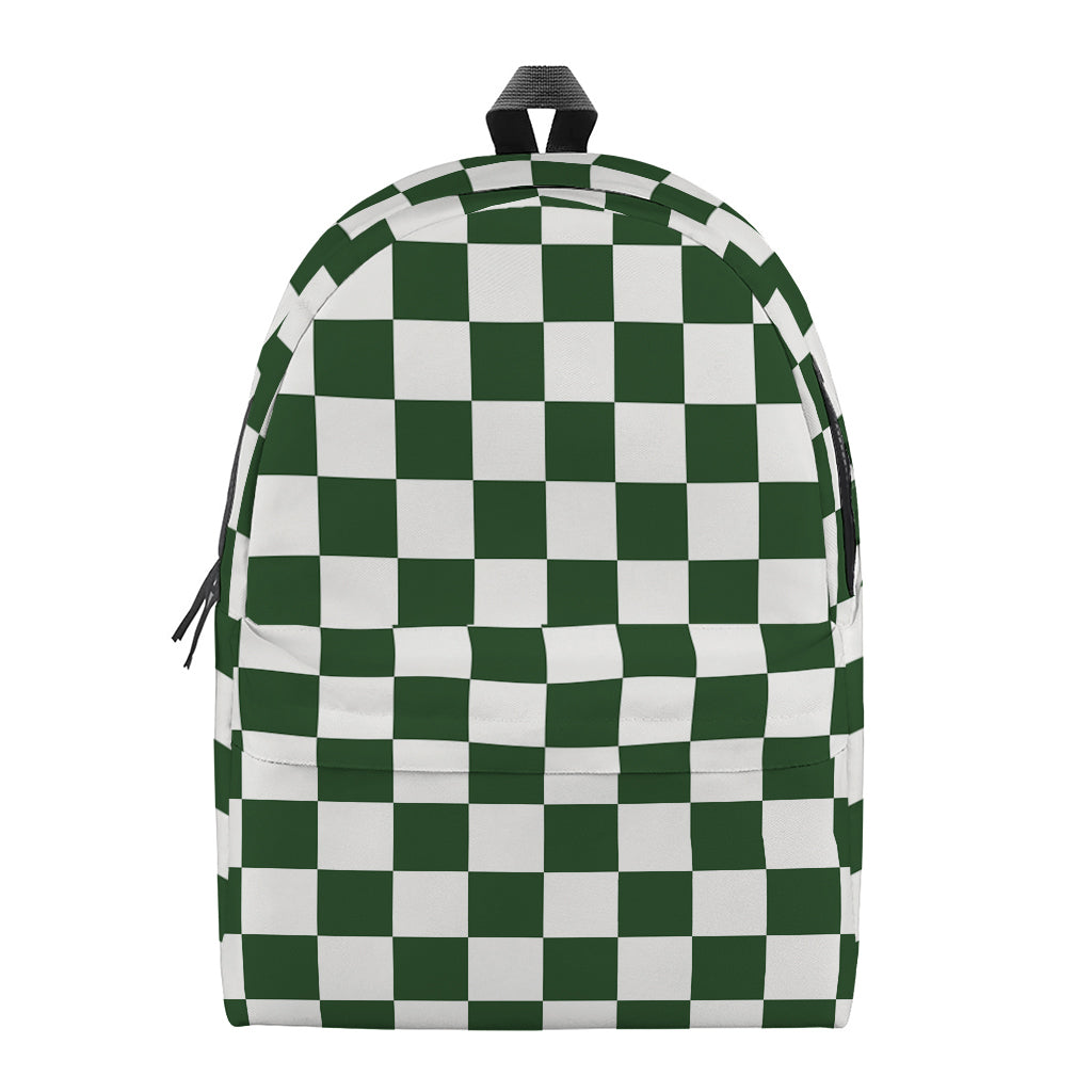 Forest Green And White Checkered Print Backpack