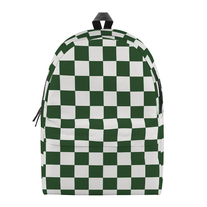 Forest Green And White Checkered Print Backpack