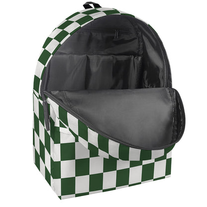 Forest Green And White Checkered Print Backpack