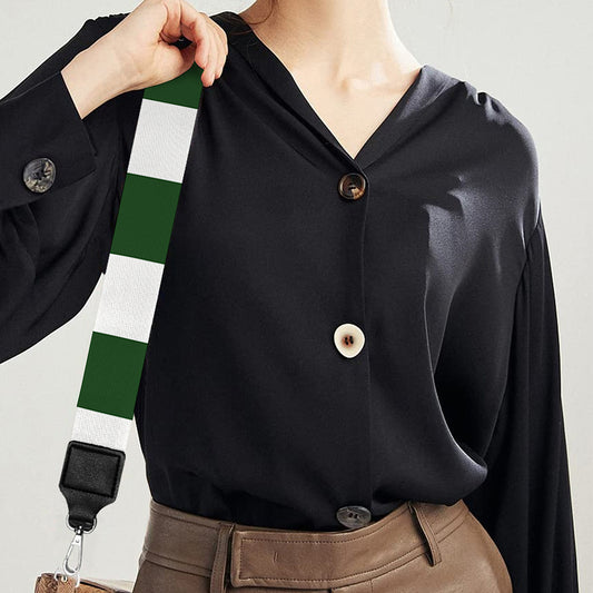 Forest Green And White Checkered Print Bag Strap