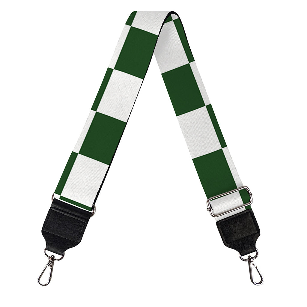 Forest Green And White Checkered Print Bag Strap