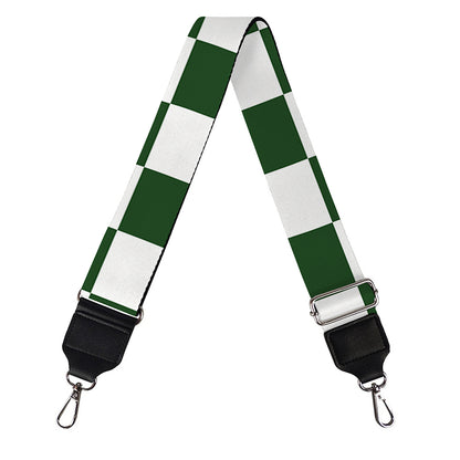 Forest Green And White Checkered Print Bag Strap