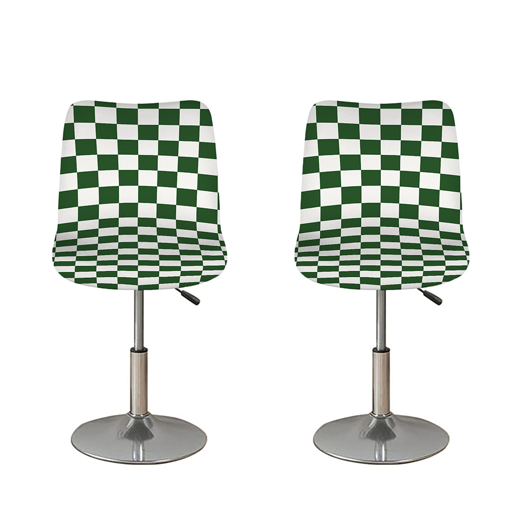 Forest Green And White Checkered Print Bar Stool Covers