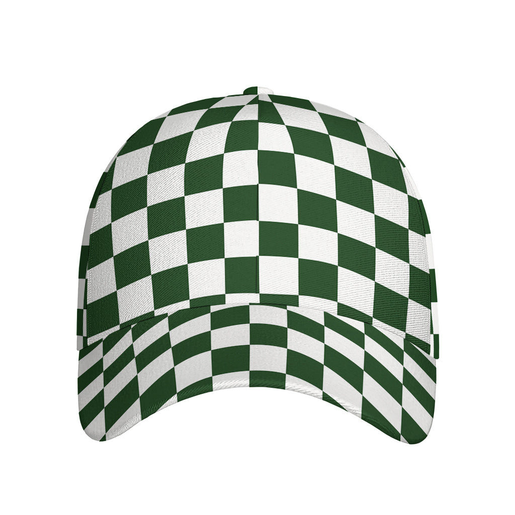 Forest Green And White Checkered Print Baseball Cap
