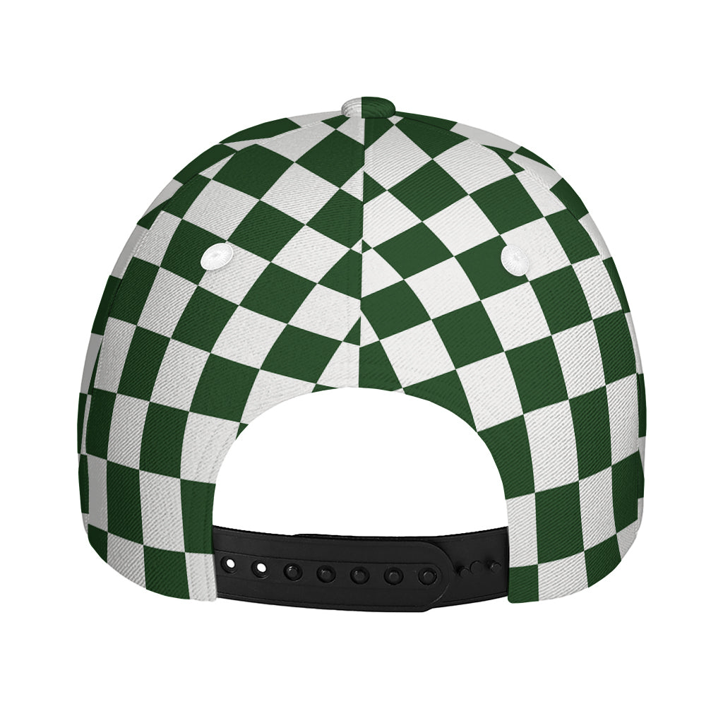 Forest Green And White Checkered Print Baseball Cap