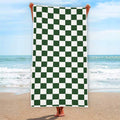 Forest Green And White Checkered Print Beach Towel