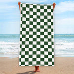 Forest Green And White Checkered Print Beach Towel