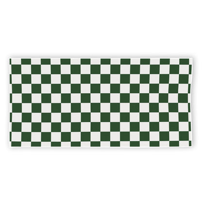 Forest Green And White Checkered Print Beach Towel